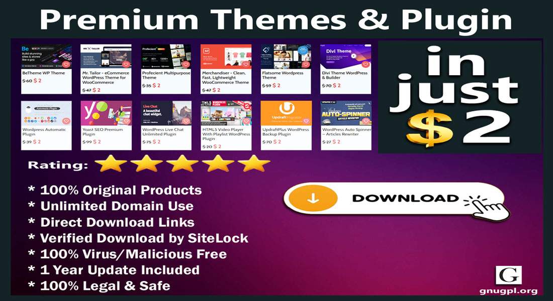Premium GPL Themes, Plugins & Templates in $2 ⭐️⭐️⭐️⭐️⭐️
