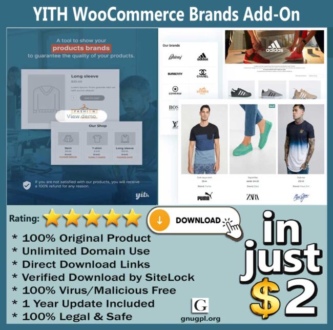 Yith YITH WooCommerce Brands Add-On in Just $3 ⭐️⭐️⭐️⭐️⭐